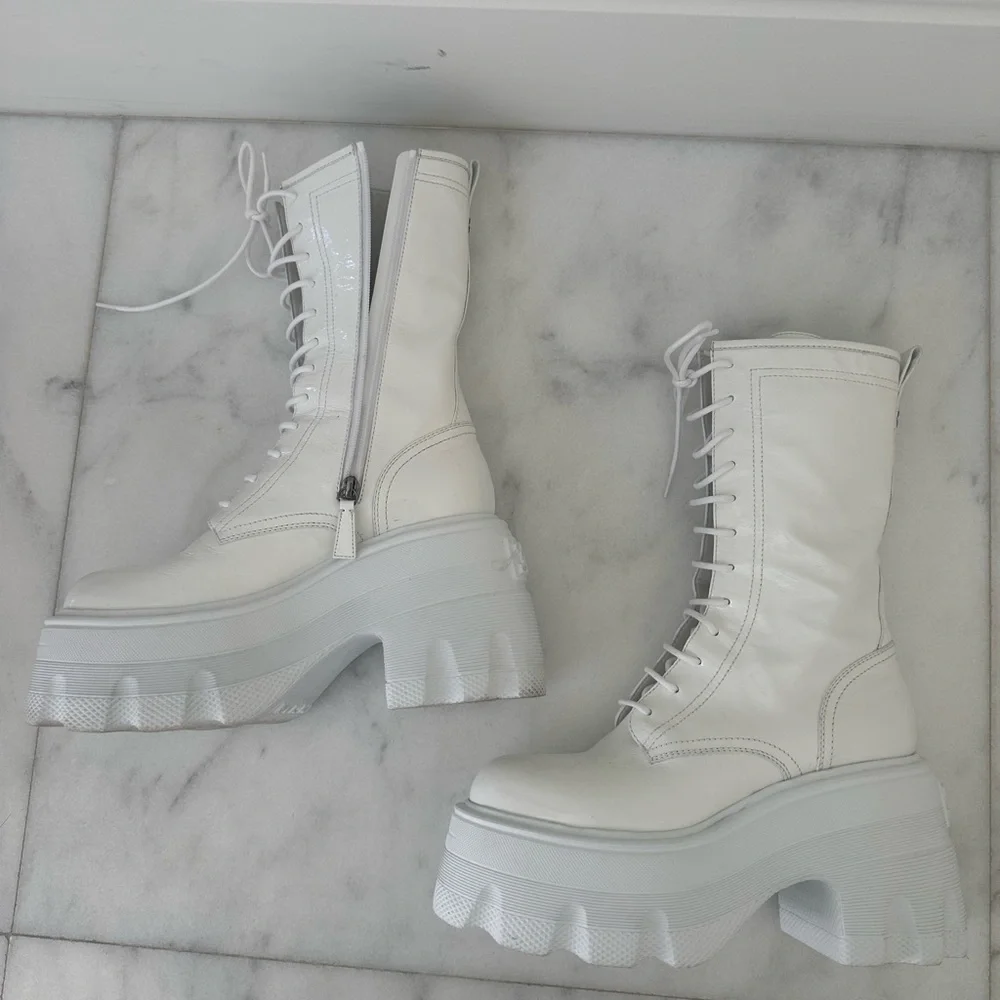 Casadei White Platform Lace-Up Combat Boots